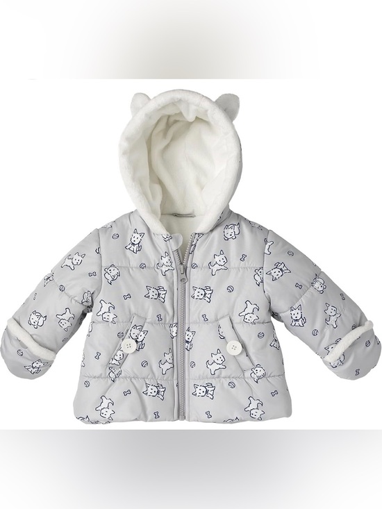 London Fog Other - London Fog Baby Puffer Jacket Size 0-6 Months Fur Lined Hood Gray w/ White Dogs